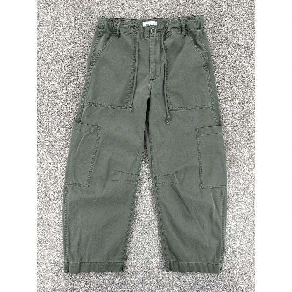 Pistola Sabrina Curved Utility Pants in Meadow Women's 27 Green Barrel Leg Twill - Picture 1 of 11